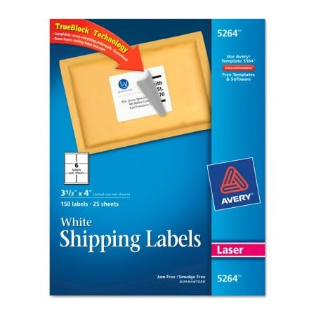 Avery® Shipping Labels With TrueBlock Technology, 3-1/3 X 4, White, Laser, 150/Pack